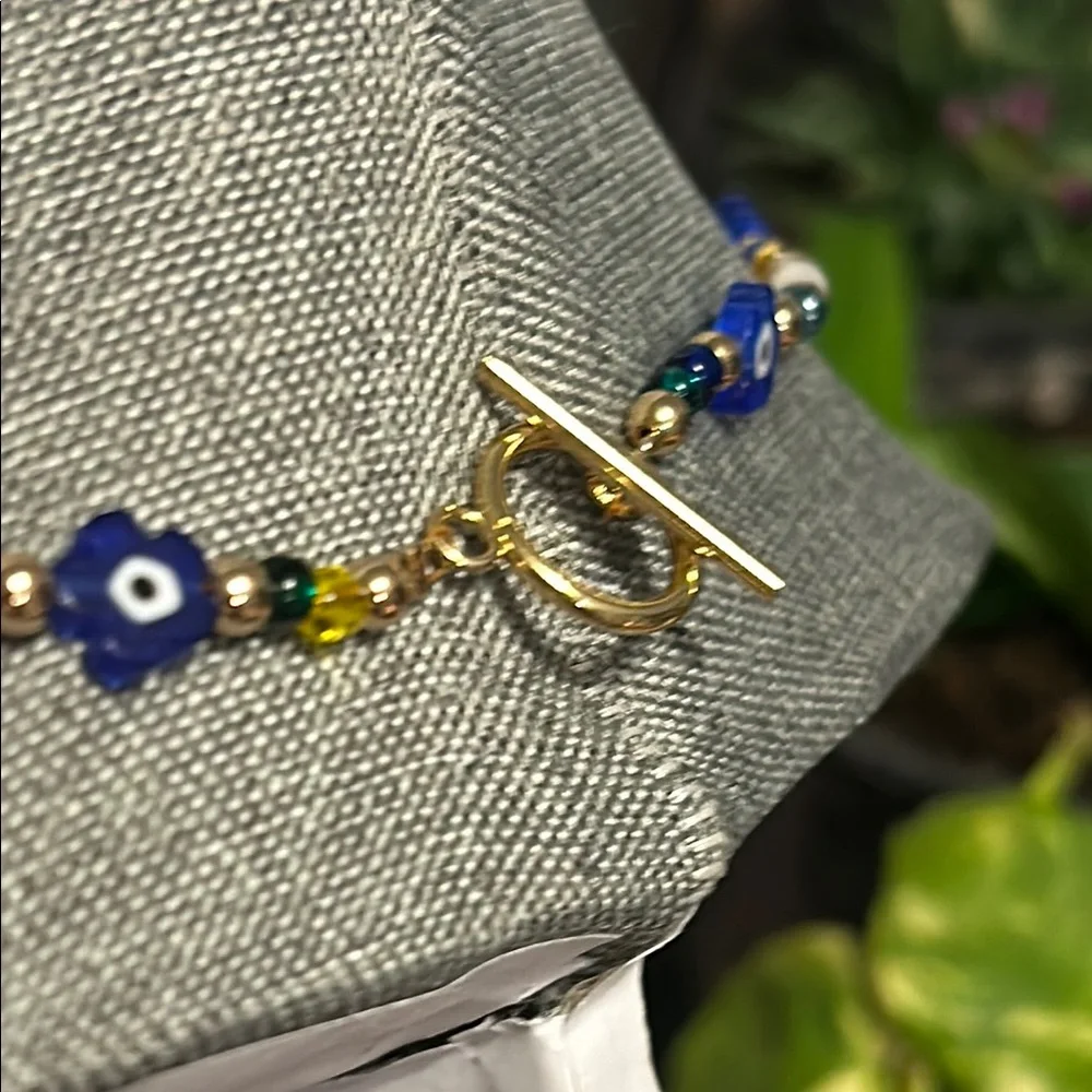 ✨ Handmade freshwater pearl + evil eye flower Multicolor Beaded Necklace…